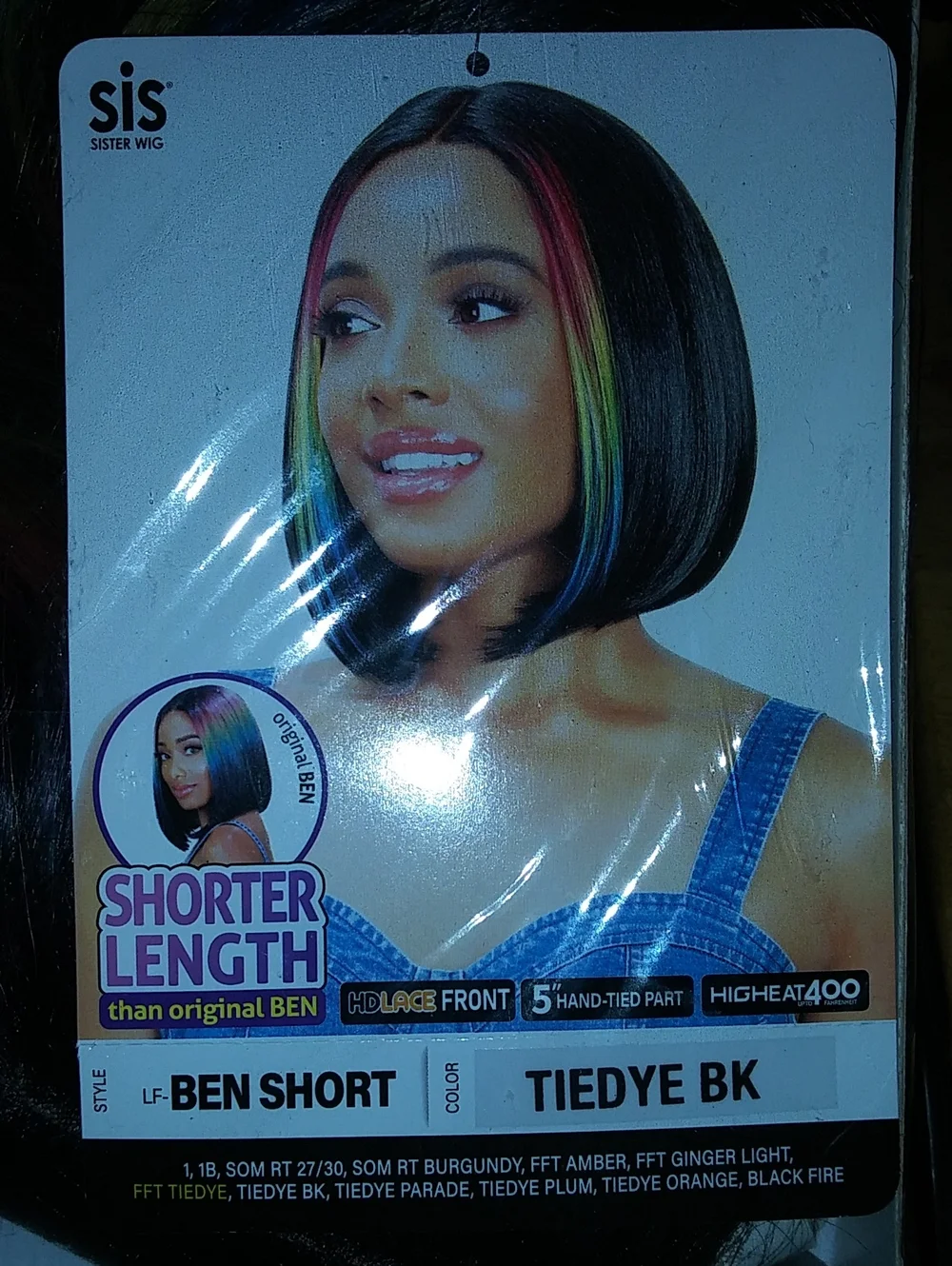 Sis Ben Short Tiedye BK Women's Bob Wig - Black with Rainbow Accents